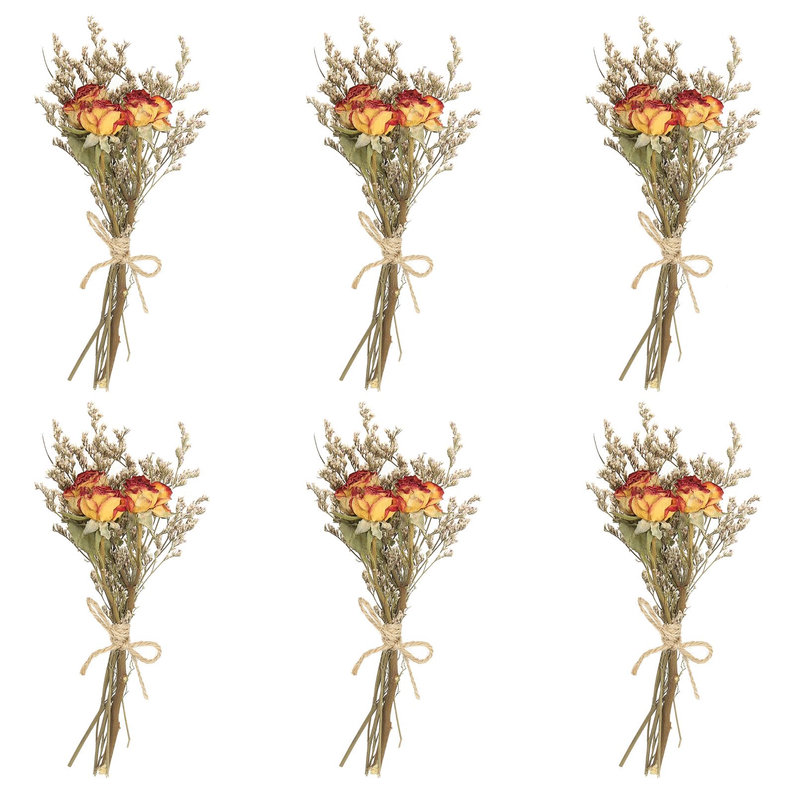 PATIKIL Mini Dried Flower Bouquet, 6 Pcs Rose Natural Wildflower with Stem Decor Baby's Breath Boho Floral Plant Flower for Crafts DIY Photo Props Gift Wedding Decor, Light Red