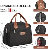 HOMESPON Insulated Lunch Bag for Women Men Black Side Pockets Large Capacity view 5