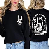 YHHR Mama Sweatshirts Mom Life Crewneck Sweatshirts Funny Mama Halloween Skeleton Rocker Graphic Sweatshirts Pullover Top