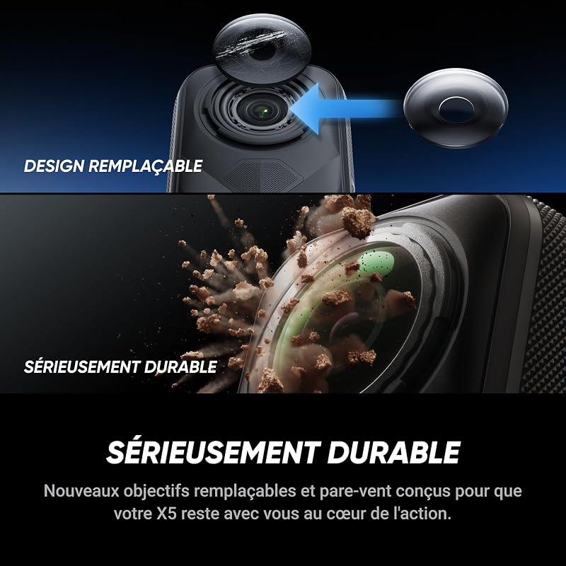 X5 Pack Standard - Caméra 360 8K, Perche à Selfie Invisible, qualité Premium Jour et Nuit, objectifs Robustes & remplaçables, Appareil Photo vidéo étanche, dashcam, pour vlog, Moto