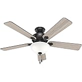 Hunter 52 inch Indoor Ceiling Fan with LED Light - Black Ceiling Fan with Pull Chain, For Bedroom, Living Room, or Kitchen, S