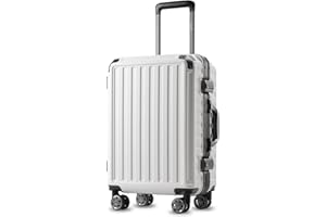 LUGGEX Carry On Luggage with Aluminum Frame, 36L Polycarbonate Zipperless Luggage with Wheels, White Hard Shell Suitcase 4 Metal Corner