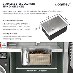 Logmey 24 Inch Undermount Laundry Sink 24x18