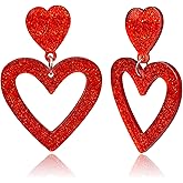T-ztoss Glitter Heart Earrings for Women Acrylic Double Heart Dangle Earrings Mother Valentines Jewelry Gift
