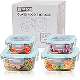 ROSOS Glass Food Storage Containers with Lids Airtight 4 Pack, Glass Storage Containers with Lids for Food, Not Easy Broken & Leak Proof, Glass Containers with Lids for Oven/Dishwasher Safe, Blue