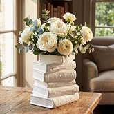 Solsew Ceramic Book Shaped Vase for Flowers 7" x 5.9" x 4.1", White | Stacked Design Ceramic Flowerpot, Vase Cute, Bookshelf Decor Flowerpot for Book Lovers Gift Home Office Dining Table Decor