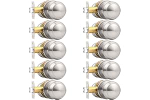 Probrico Interior Door Knobs for Hallway, Flat Ball Closet Door Knob Brushed Nickel Finish, 10Pack Passage Door Knobs Brushed Nickel Door Knob