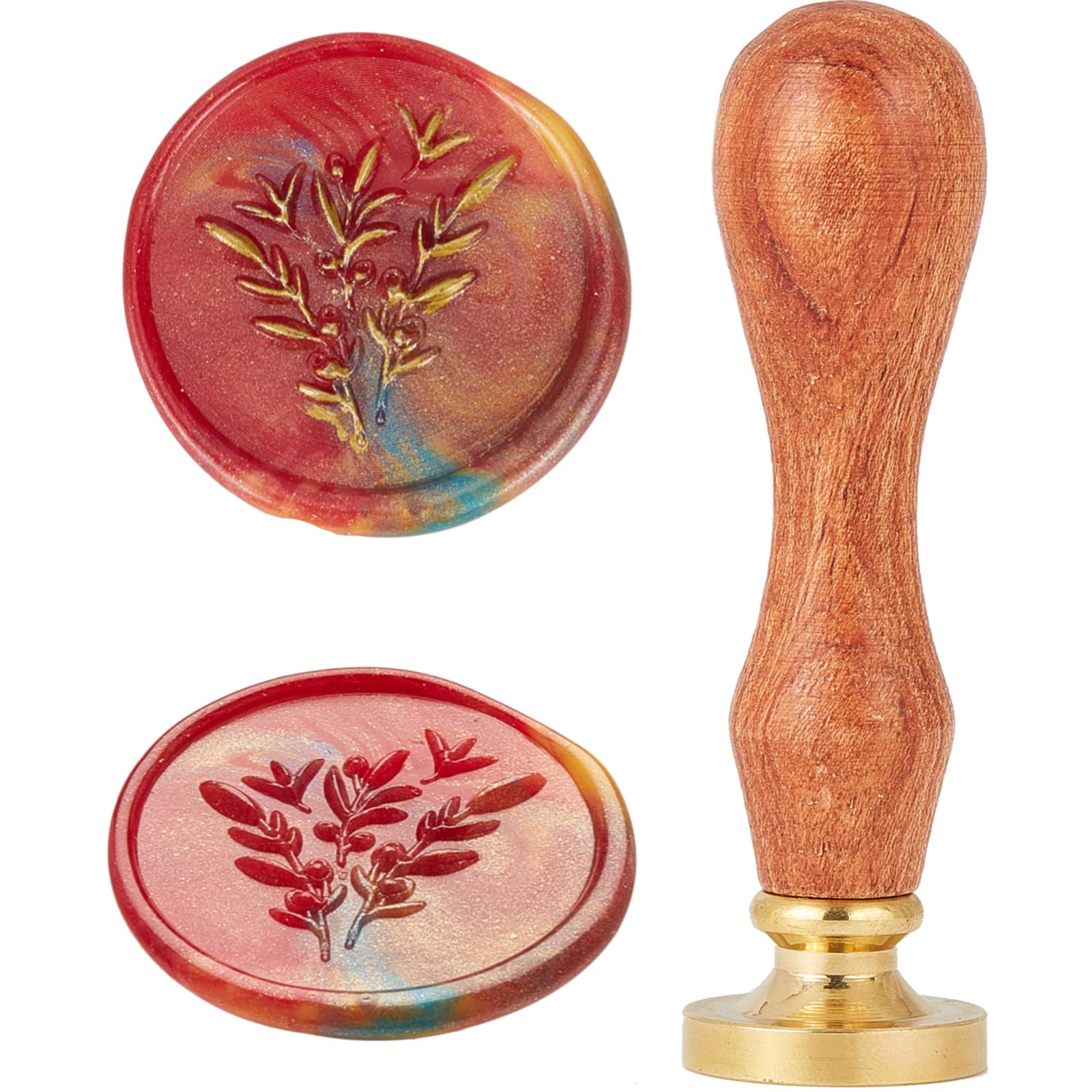 CRASPIRE Wax Seal Stamp Olive Branch 3D Embosser Sealing Stamp Heads With Wooden Handle Retro Removable Brass Head for Decorating Wedding Invitations Envelopes Postcards Gift Sealing