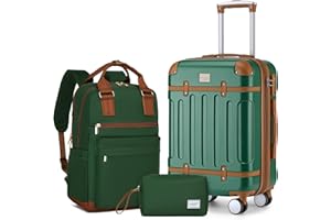 LARVENDER Luggage Sets 3 Piece Expandable Carry on Luggage 22x14x9 Airline Approved Hardshell Suitcase with Wheels TSA Lock, Lightweight Suitcase Set for Women with Travel Backpack, Green