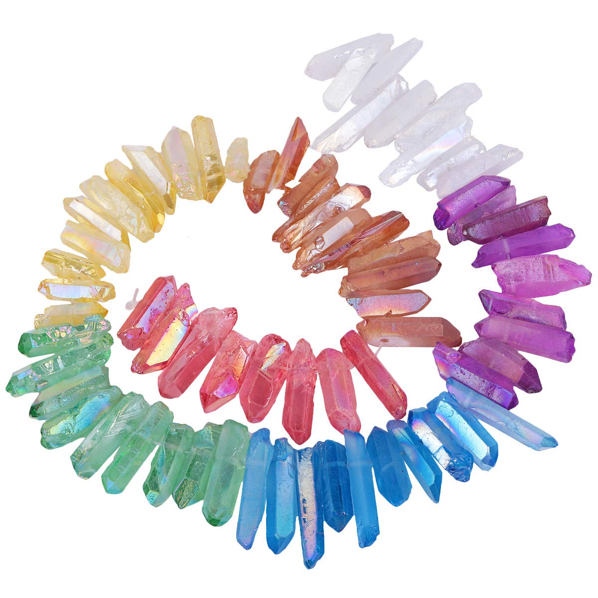 Nupuyai Multicolour Titanium Coated Irregular Rock Crystal Points for DIY Jewellery Making, Rough Sticks Aura Crystal Quartz Spike Stone Beads