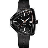 Hamilton Ventura Automatic Men's Watch, 42mm x 45mm Stainless Steel Case | Swiss Made, Black Dial Analog Watch, Water Resistance 50m, Sapphire Crystal, 3-Hand Movement, Rubber Strap
