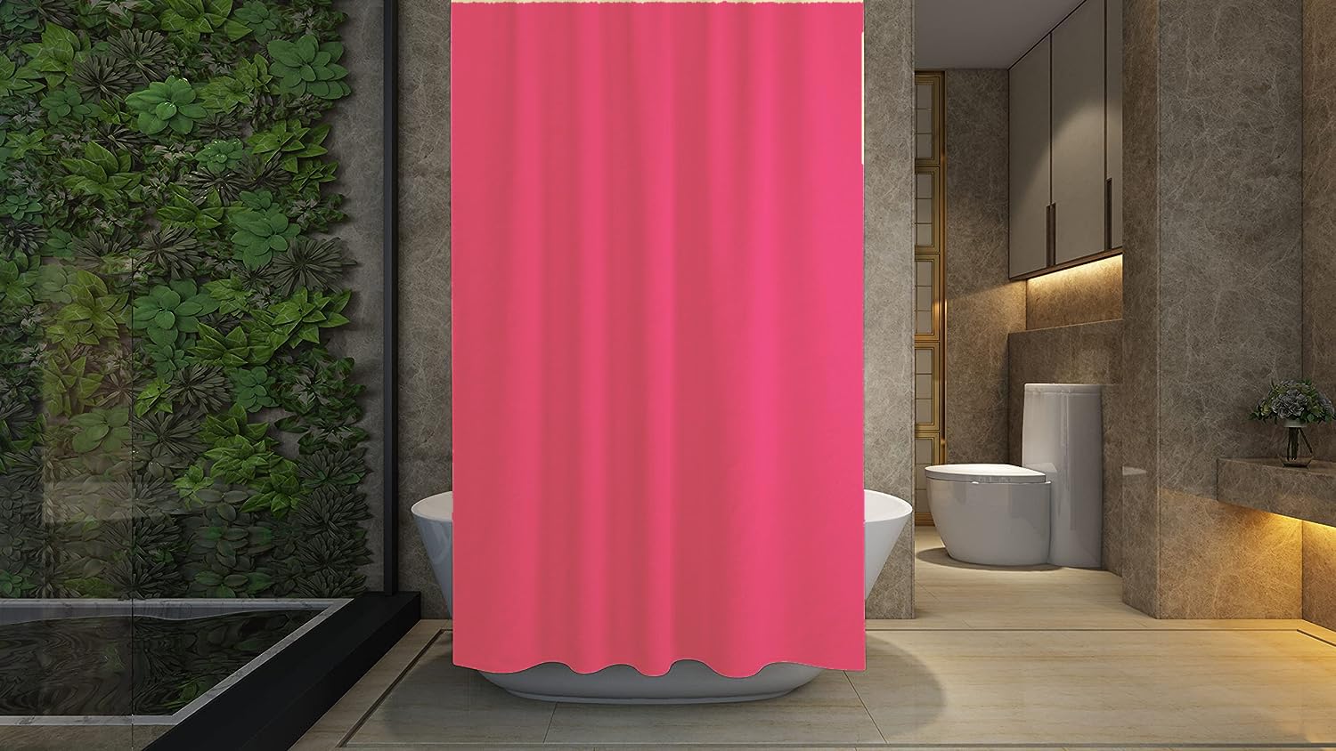 Shower Curtain - Made of PEVA, Water Repellent, Mildew Resistant, 180x180cm, 71x71inch, Rail Hooks,Feather Light, Ultra-Thin, Wet Rooms, Shower, Bath, Plain, Vibrant Colours (Hot Pink)