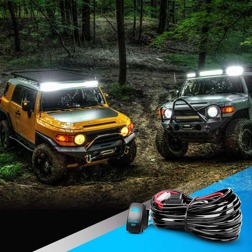 Nilight 10014W LED Light Bar Wiring Harness Kit 14AWG Heavy Duty 12V 5Pin Rocker Laser On Off Waterproof Switch Power Relay Blade Fuse-1 Lead, 2 Years Warranty: Automotive