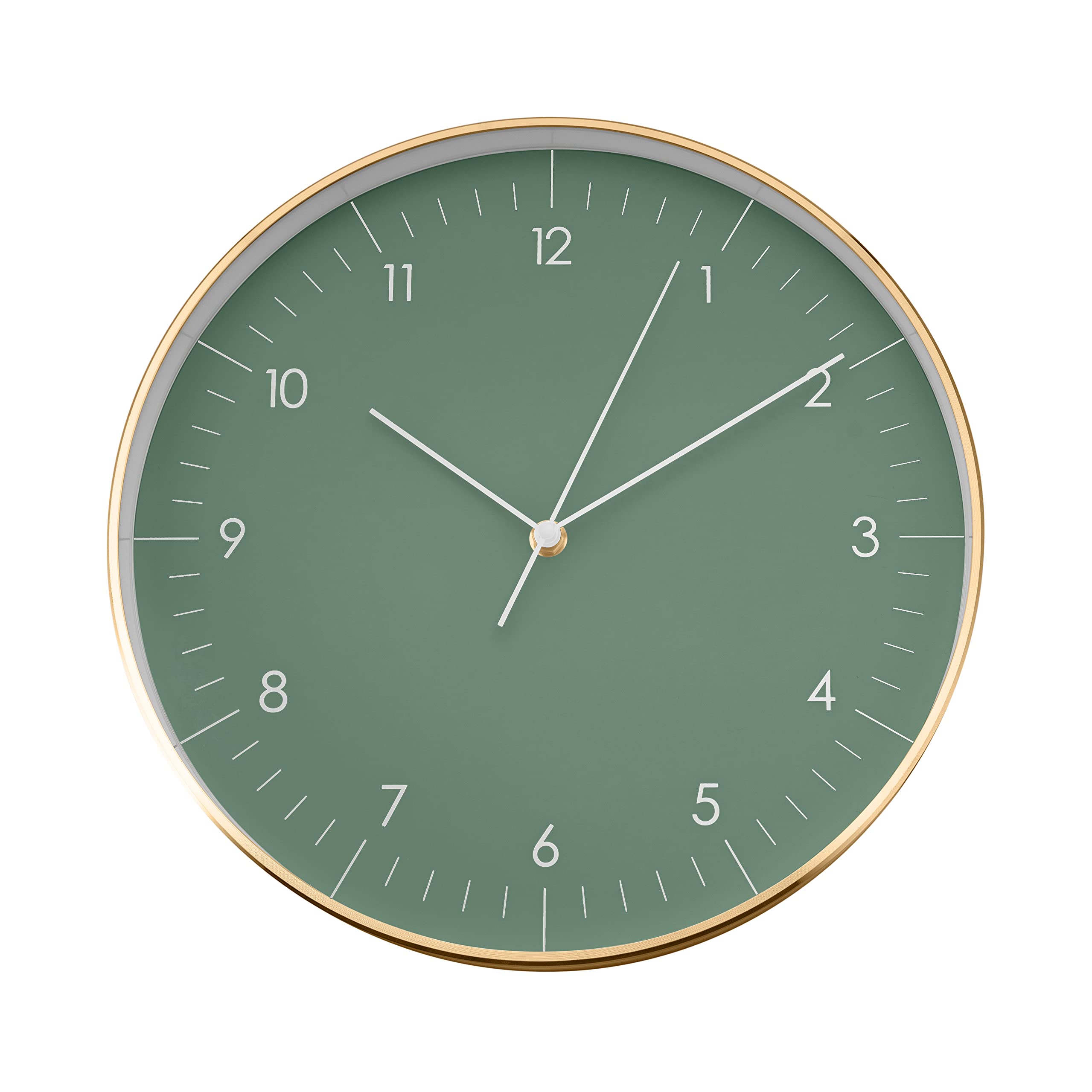LUUK LIFESTYLE Wall Clock Large Round Silent Non-ticking (12 inch), Modern design, Gift for new home, Wall decor for living room, Kitchen, Bedroom, School, Office, Bathroom, in Dark Green and Gold