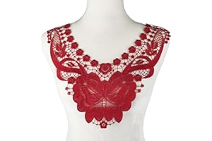 Carytalee 2 PC Red Lace Applique Flower Patches Sew on Embroidery Trim for DIY Sewing Crafts Clothing Wedding Dress Applique Decoration, 14 x 11.8 Inch