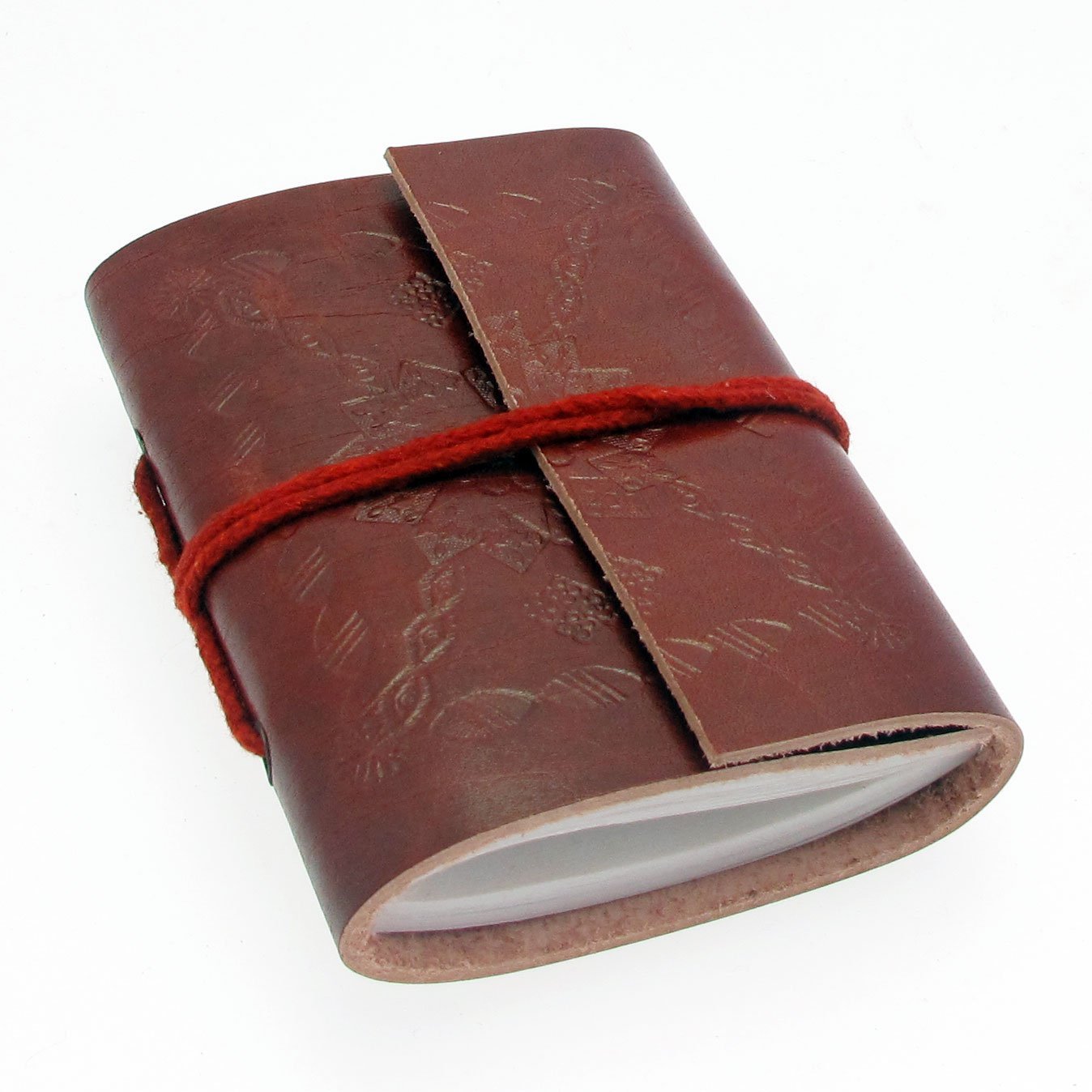 Embossed Leather Pocket Notebook | 30 Unlined Recycled Paper Pages | 11cm x 8cm | Handmade, Fair Trade & Eco Friendly Leather Bound Journal Alternative for Men and Women