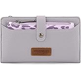 Montana West X Wrangler Purple Wallet for Women Bifold Wallets, Card Cases & Money Organizers Ladies Female Leopard Print Wallet Western Travel Clutch Wallets with Double Coin Purses