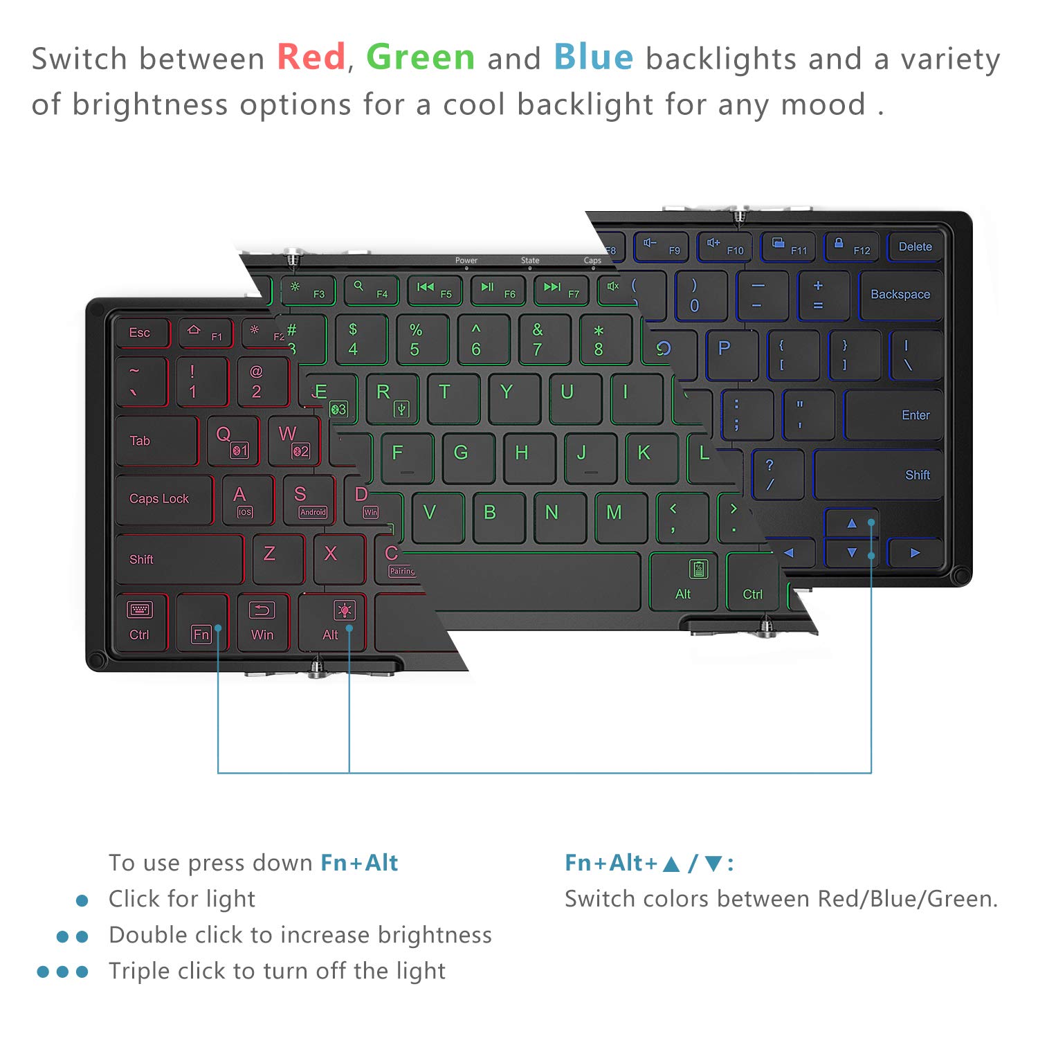 iClever Bluetooth Keyboard with 3Color Backlight, Bluetooth 5.1 Multi