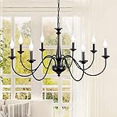 QAREHL Black Chandelier Farmhouse 8 Light Chandeliers for Dining Room Rustic Hanging Light Fixtures for Kitchen Island Living