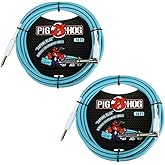 Pig Hog PCH10DBR 1/4" to 1/4" Right-Angle Daphne Blue Guitar Instrument Cable, 10 Feet (2-Pack)