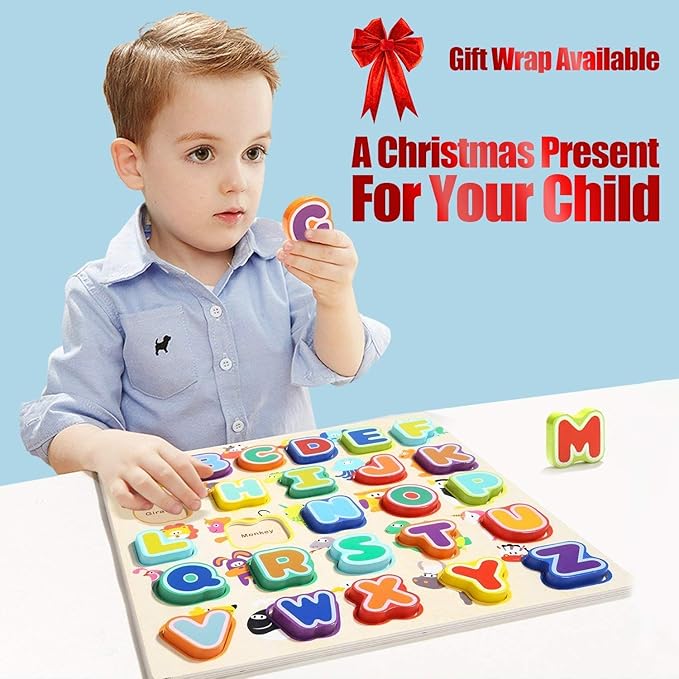 Wooden Alphabet Puzzle for 1 year old Toddler Jigsaw ABC Puzzles for