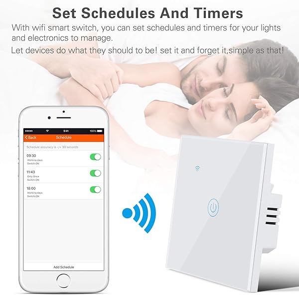 Gobesty Interruptor de Pared Wi Fi Interruptor Luz WiFi Interruptor Inteligente compatible con Alexa Google Home Smart Life Panel de vidrio tctil 1 Vas No se requiere cable neutro