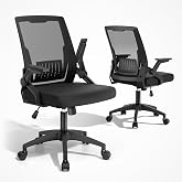 MoNiBloom Mid Back Mesh Office Chair with Flip-Up &amp; Sliding Armrests, Black | 18&ndash;22" Adjustable Seat Height, Ergonomic Desk Chair with Rocking Function, for Home Office