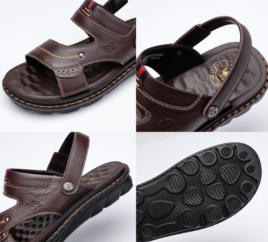 CAMEL CROWN Hombres Sandalias de Cuero Sandalias con Puntera Abierta Sandalias de Negocios Casual Zapatillas Blancas de Playa de Verano Zapatillas Flip Flop,Marrón 41EU