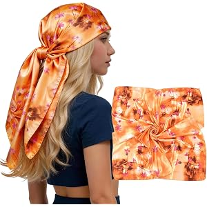 OTOFY 35 Inch Large Square Head Scarf for Women Like Silk Scarf Hair Neck Scarfs Printed Handbag Scarf Fashion Accessory Gift
