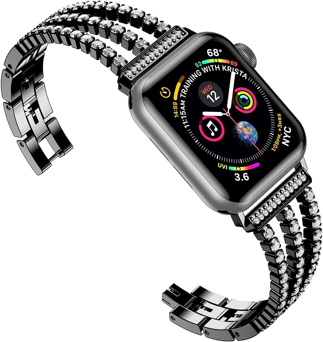 iiteeology Compatible with Apple Watch Bands 44mm 42mm iWatch Series 6/5/4/3/2/1 Diamond Rhinestone Metal Jewelry Bracelet for Women - Black