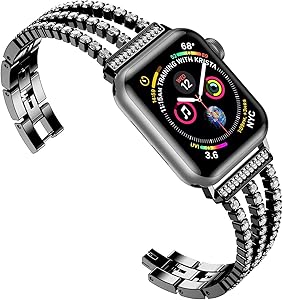 iiteeology Compatible with Apple Watch Bands 44mm 42mm iWatch Series 6/5/4/3/2/1 Diamond Rhinestone Metal Jewelry Bracelet for Women - Black