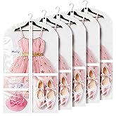 Univivi Dance Costume Garment Bags for Kids, 40 Inch Foldable Garment Bags for Dance Costumes with Clear PVC Window and 3 Zipper Pockets for Dance Competition, White (5 Pack)