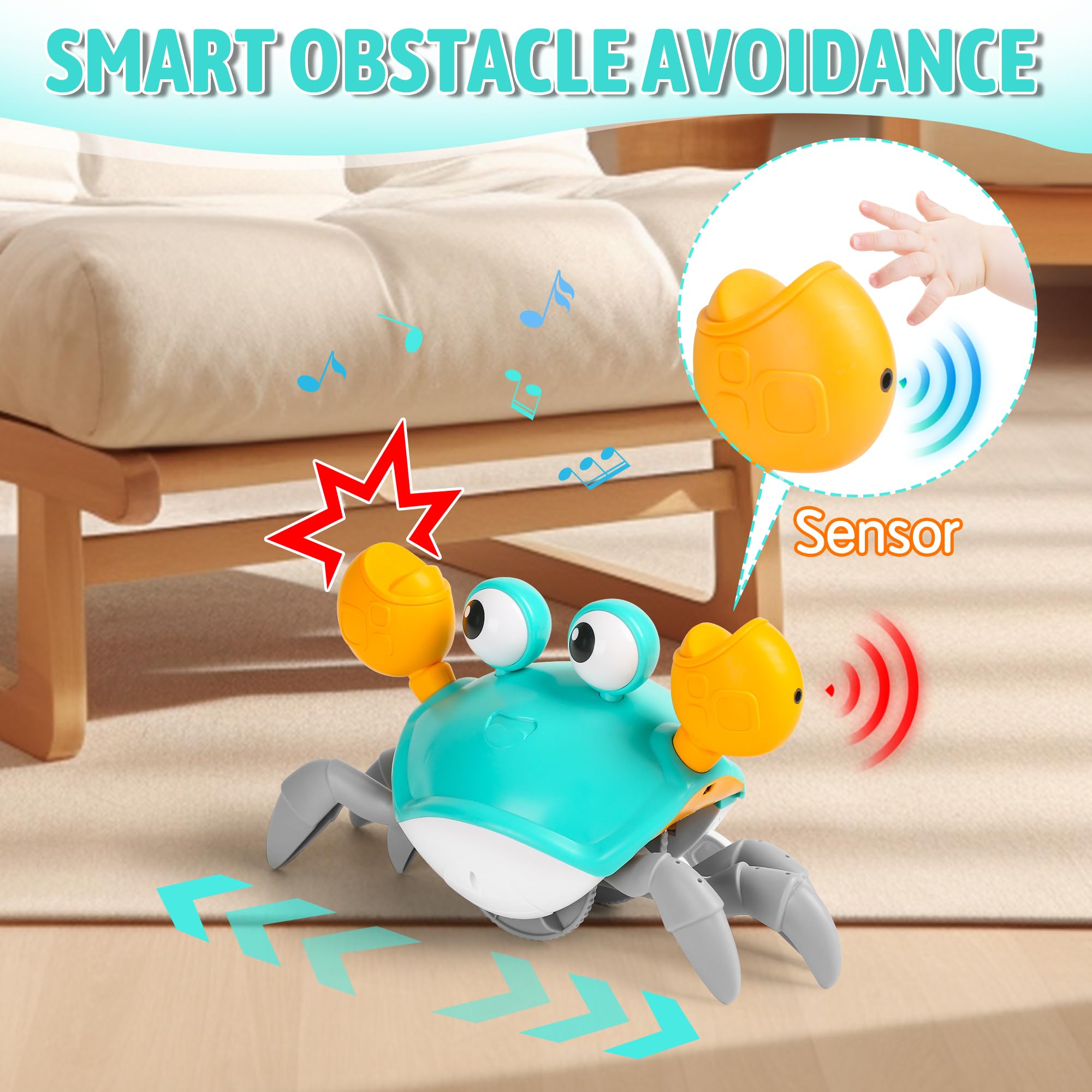 Hirger Crawling Crab Baby Toy Infant: Tummy Time Toys for Babies 3 6 9 12 18 24 36 Months, Walking Dancing Sensing Crab for Toddler 1 2 3 4 Year Old, 1st Music Birthday Gifts for Boys Girls