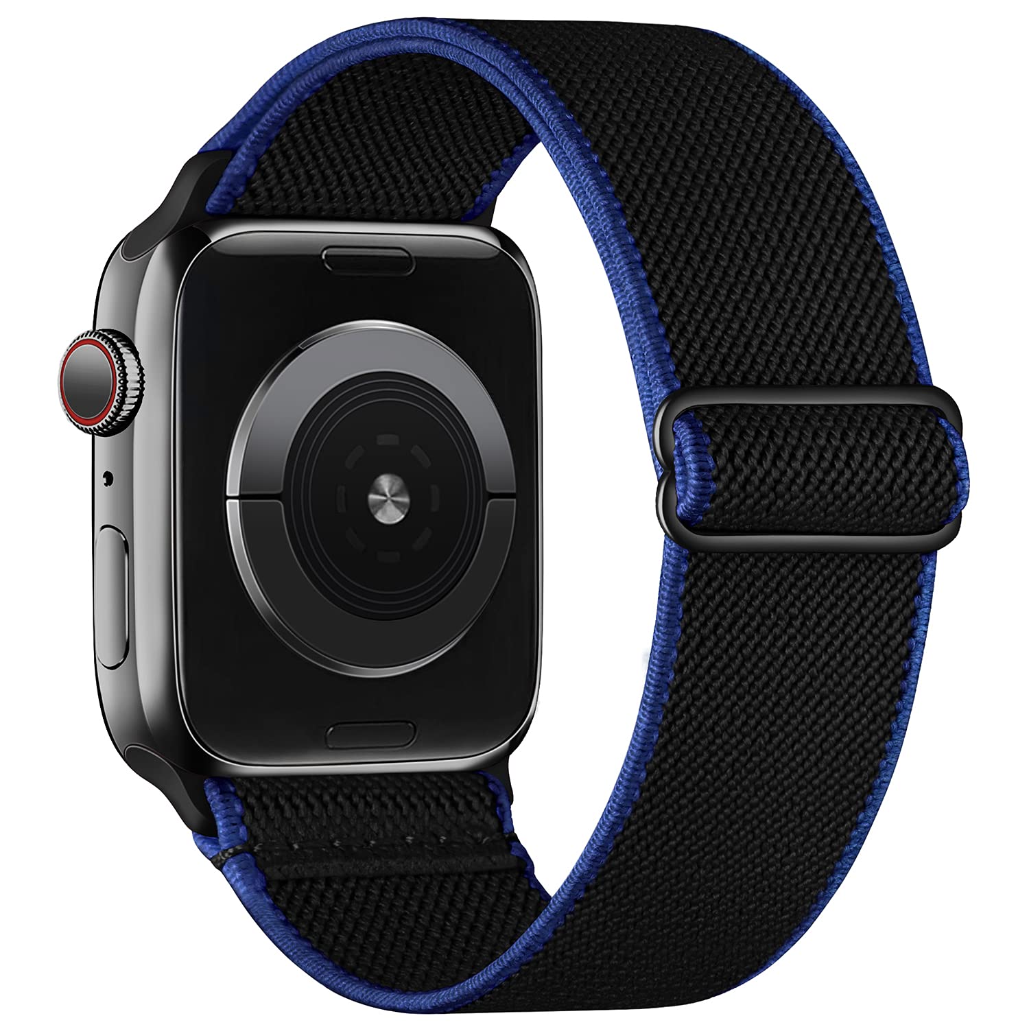 Recoppa Solo Loop Strap Compatible with Apple Watch 41mm 38mm 40mm, Adjustable Stretch Elastics Nylon Sport Replacement Band for iwatch Series 8 ultra 7 6 5 4 3 2 1 SE for Men Women (Balck/Blue)