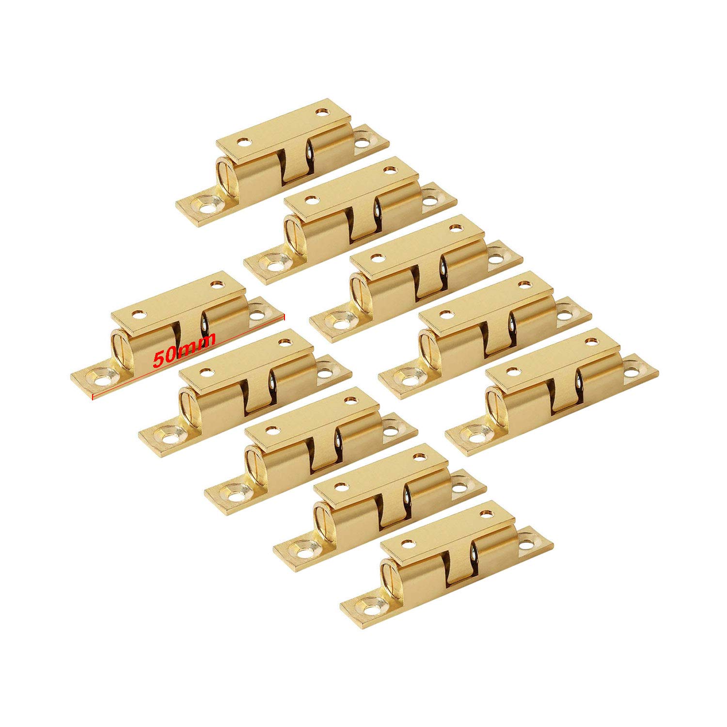 LOOTICH Brass Door Double Ball Tension Catches 50mm for Cabinet Kitchen Bathroom Cupboards Wardrobes Roller Latches Silent Locks Stopper (10 Pcs)