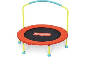 BESTWAY Fisher-Price 3-Foot Mini Trampoline, WonderJump 36-Inch Round Indoor Toddler Kids Trampoline with Stabilizing Handlebar
