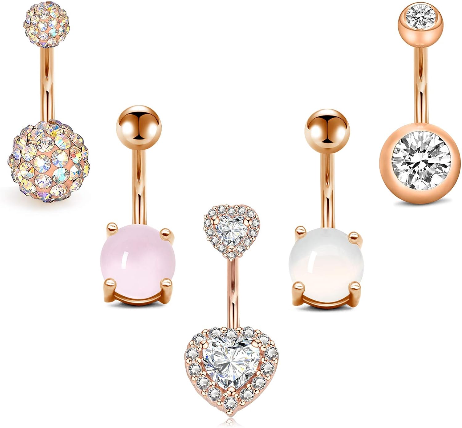 Rajnard 56pcs 14G Stainless Steel Belly Bars Belly Button Bars10mm