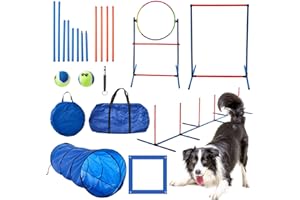Kweetle Dog Agility Training Equipment Dog Obstacle Course Training Starter Kit Pet Outdoor Game with Tunnel, Weave Poles, Agility Hurdle, Jump Ring, Pause Box, Toy Balls and Storage Bag