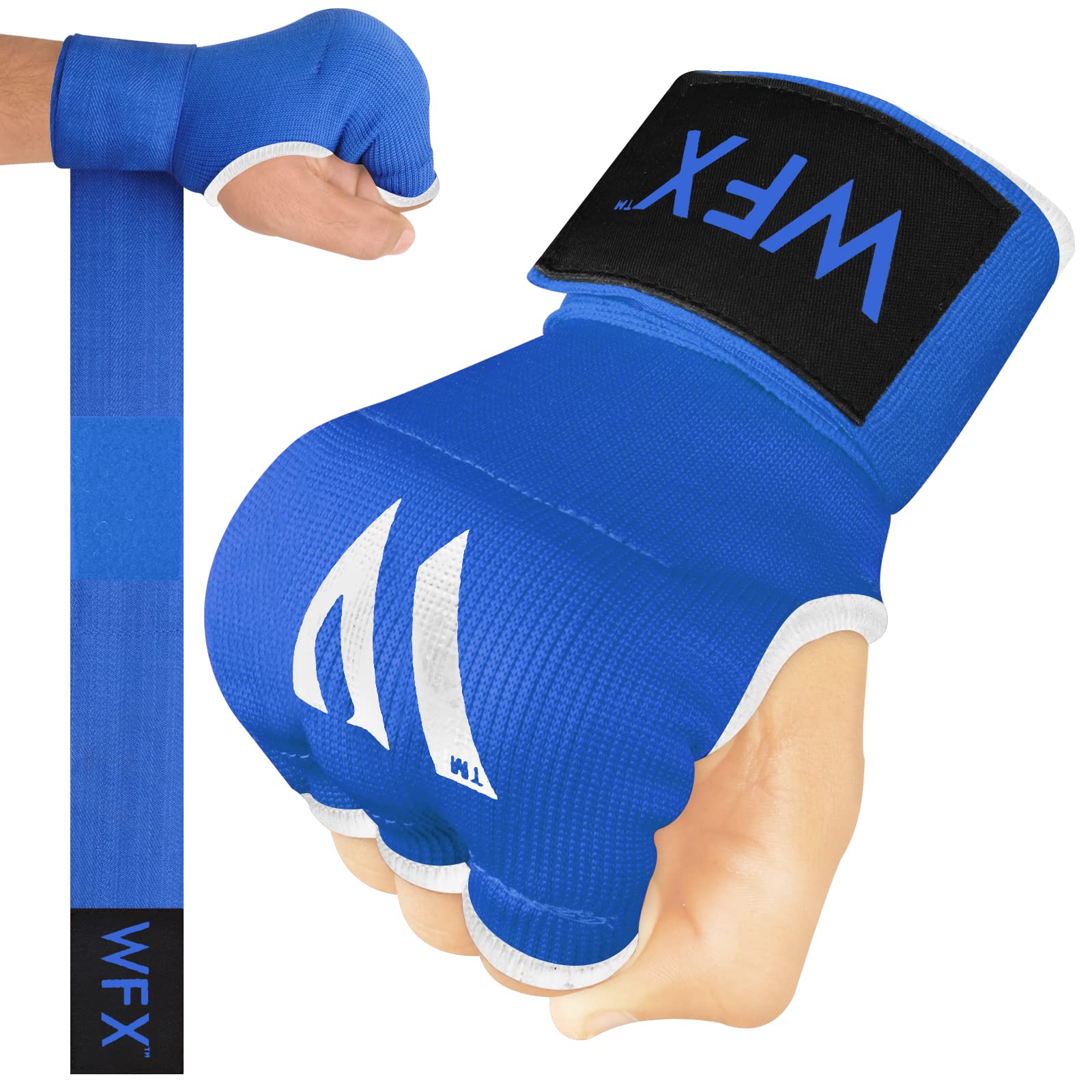 Boxing Hand Wraps Punch Bag Men Women Gel Inner Gloves Bandages Quick Long Support Straps Training Sparring (Blue, L)