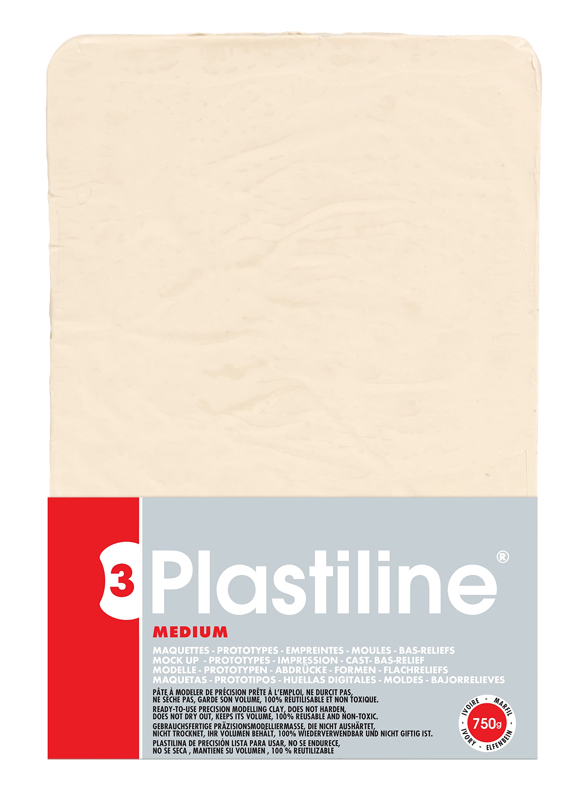 Plastiline 7155T - Plastiline sheet - Modelling clay, High Precision Modelling, Sculpting, Moulding - Hardness 3 (medium) - 750g - Ivory shade. Made in France