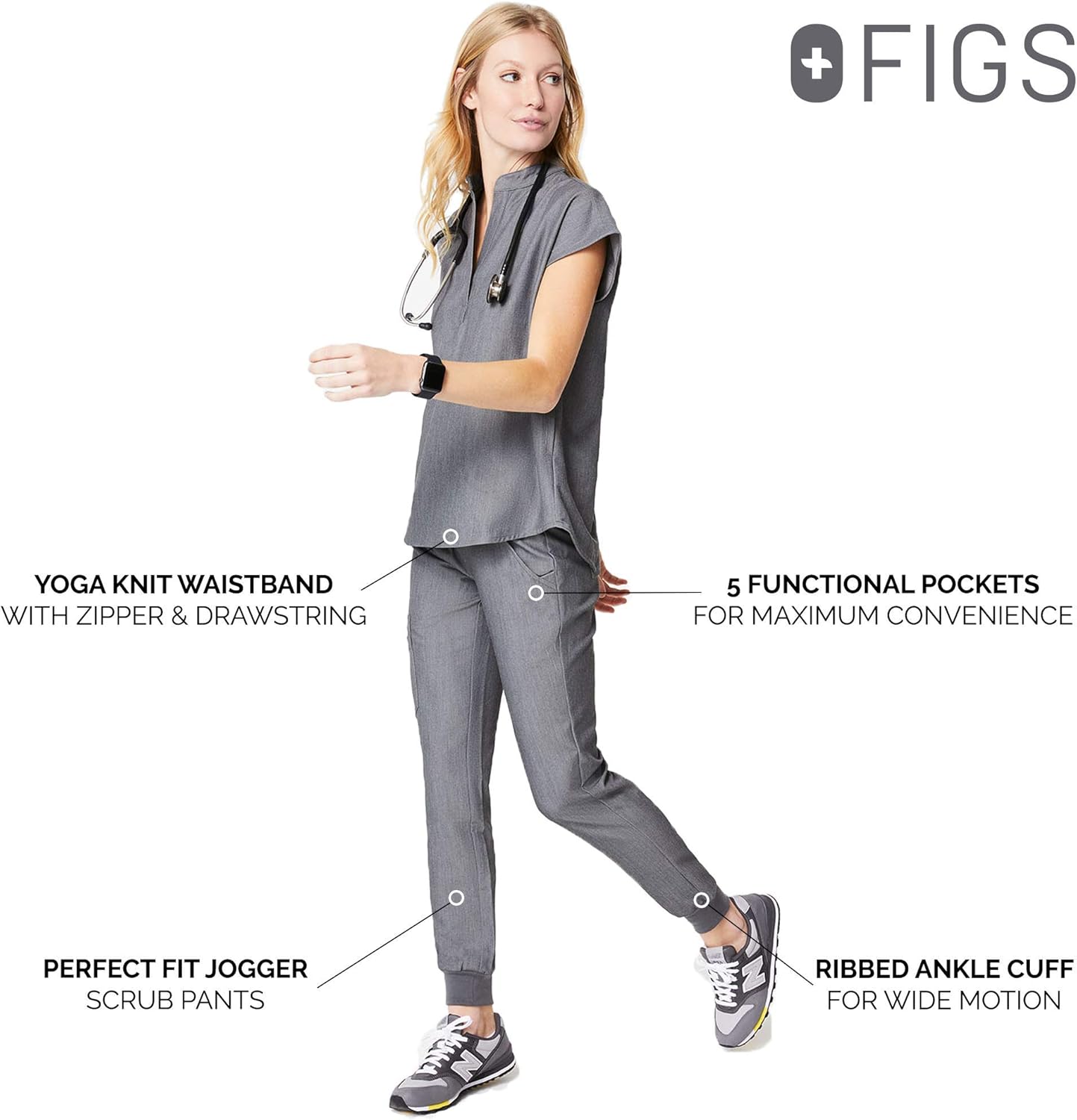 FIGS Zamora 2.0 Jogger Style Scrub Pants for Women - Slim Fit, Anti-Wrinkle Medical Scrub Pants: Clothing