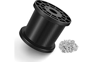 KALLSDY Black Vinyl Coated Wire Rope 1/16", 500FT 304 Stainless Steel Cable with 150PCS Aluminum Crimping Loop Sleeves for String Light Cable, Clotheslines, Trellis and Light Picuture Hanging
