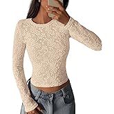 PRETTYGARDEN Women's 2026 Fall Long Sleeve Lace Dressy Casual Blouses Crewneck Slim Embroidered Fashion Mesh Tops Shirts