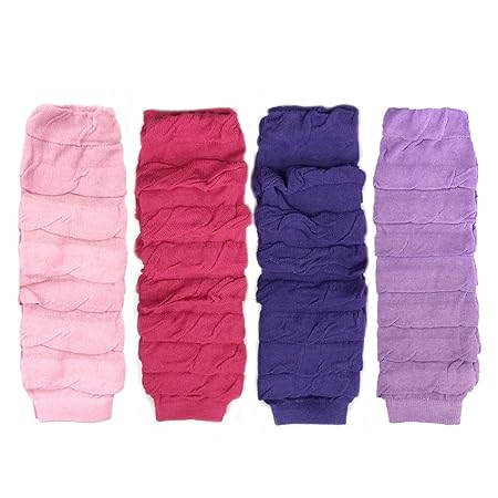 Wrapables Colorful Baby Leg Warmers Set of 4, Ruched Pinks and Purples