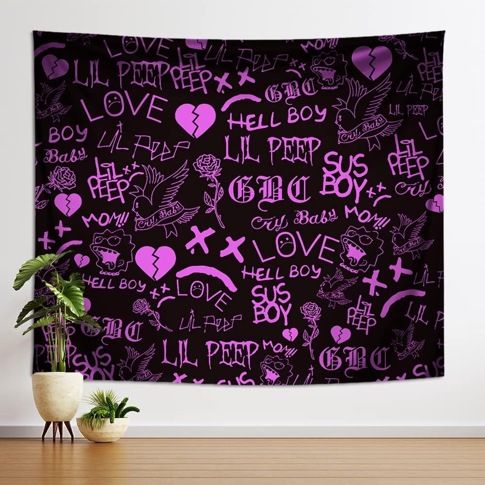 Tapestries - micronour Tapestry Love Peep Star Shopping Wall Hanging Commemorate, Decorate for Bedroom Living Room Black and Pink (B 59×39)