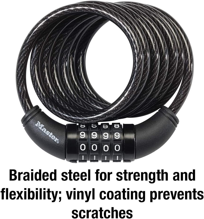 Master Lock 8114D Set Your Own Combination Bike Lock, 6 Ft. Long, Black - - 