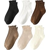 EyzBohrm Ruffle Socks Women White Ankle Socks Woman Girls Cute Cotton White Frilly Sock Size 9-11, 6 Pairs