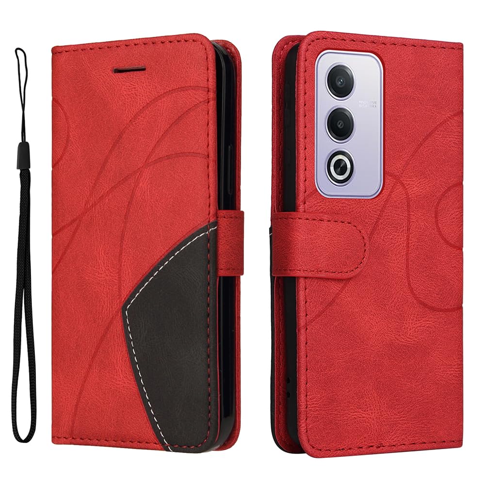 XINNI Protective Phone Case for OPPO A80 5G, PU/TPU Vintage Flip Leather Shockproof Cover Magnetic Book Style Wallet, Red — image 1