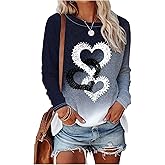 SweatyRocks Women's Heart Graphic Tee Shirts Long Sleeve Color Block Crew Neck Casual Going Out Tops
