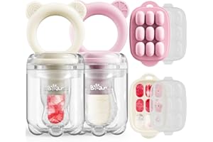 BAR Bear Baby Fruit Food Feeder & Mini Freezer Nibble Tray Combo, 2 Pack Breastmilk Popsicle Molds for Baby Teething Relief, BPA Free Silicone Feeder for Safe Infant Self Feeding, Dishwasher Safe, Pink